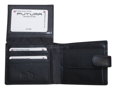 Futura Mens RFID Leather Coin Fold Over Wallet - Black